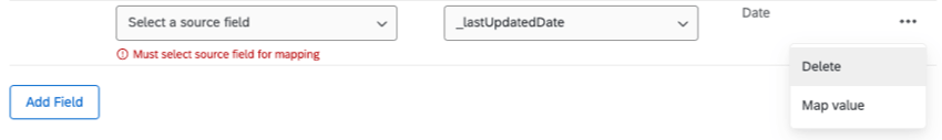 Option to delete a field appears when you click the 3 dots, then delete