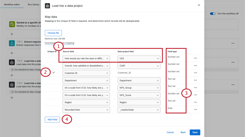Mapper when the project is existing. Nothing can be edited except which field is matched to another field