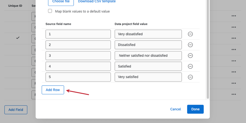 Add row button underneath a list of recoded fields