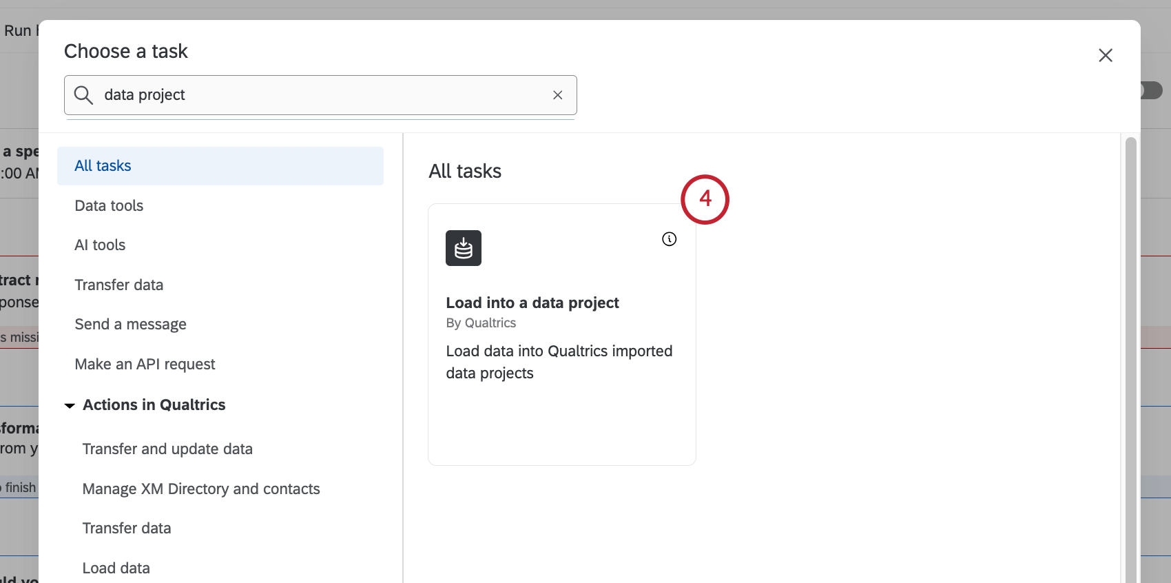 Elegir la carga en una tarea de proyecto de datos