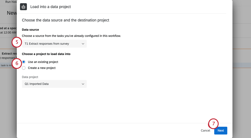 プロジェクトにデータをロードするタスクを設定する方法を示します。