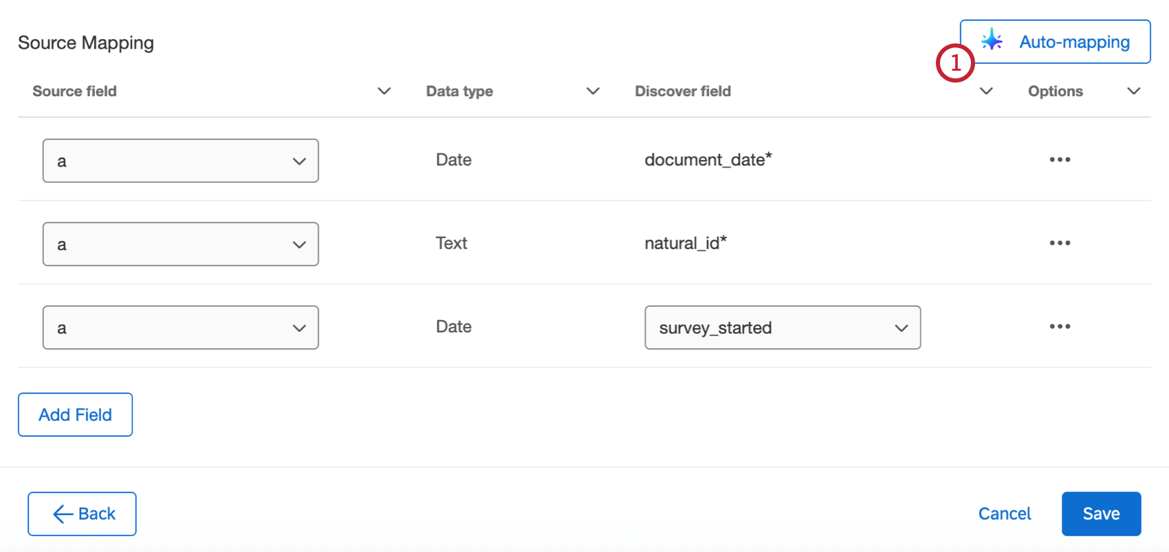auto-mapping button within the task