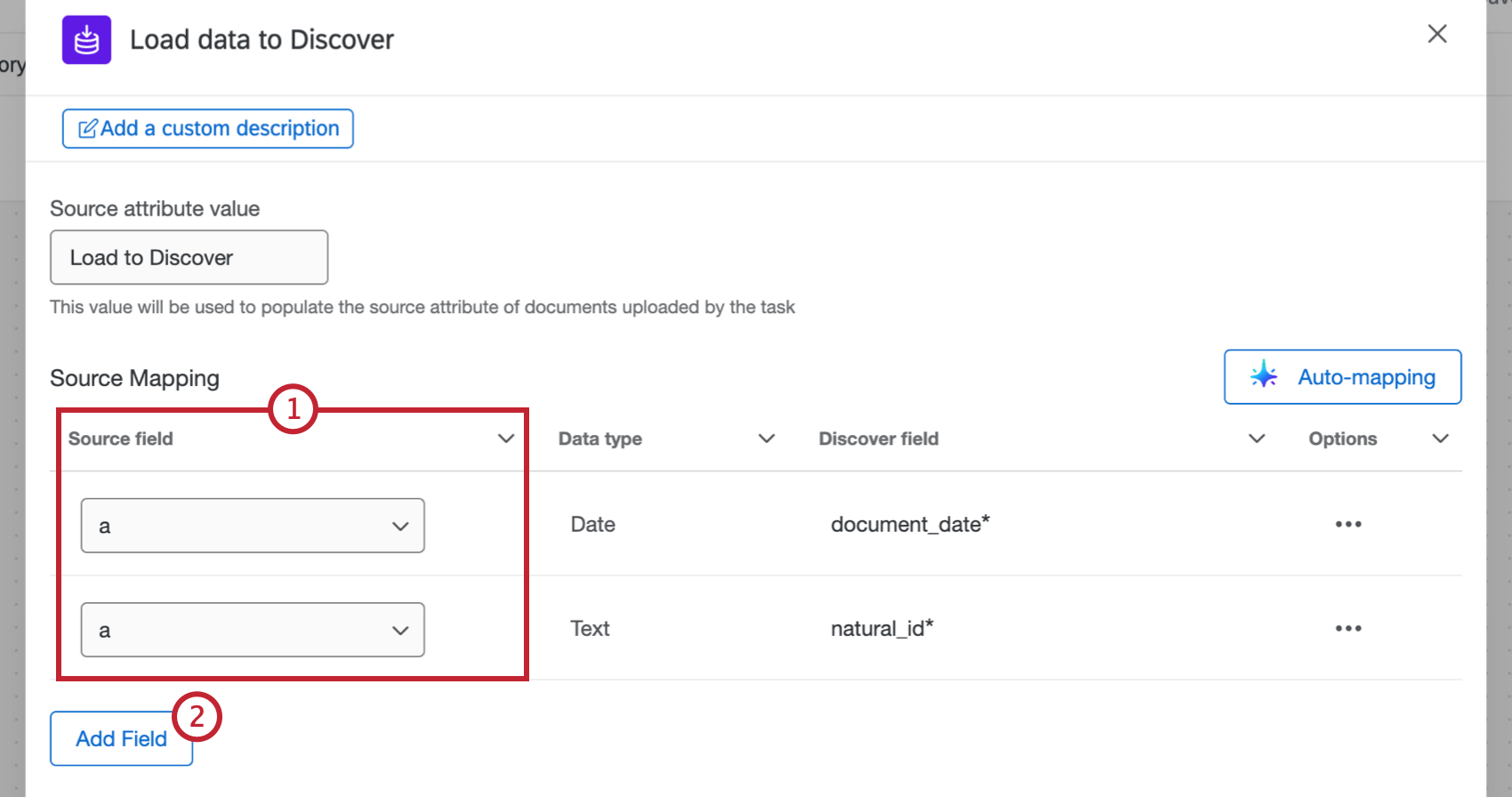 selecting a source field when mapping data