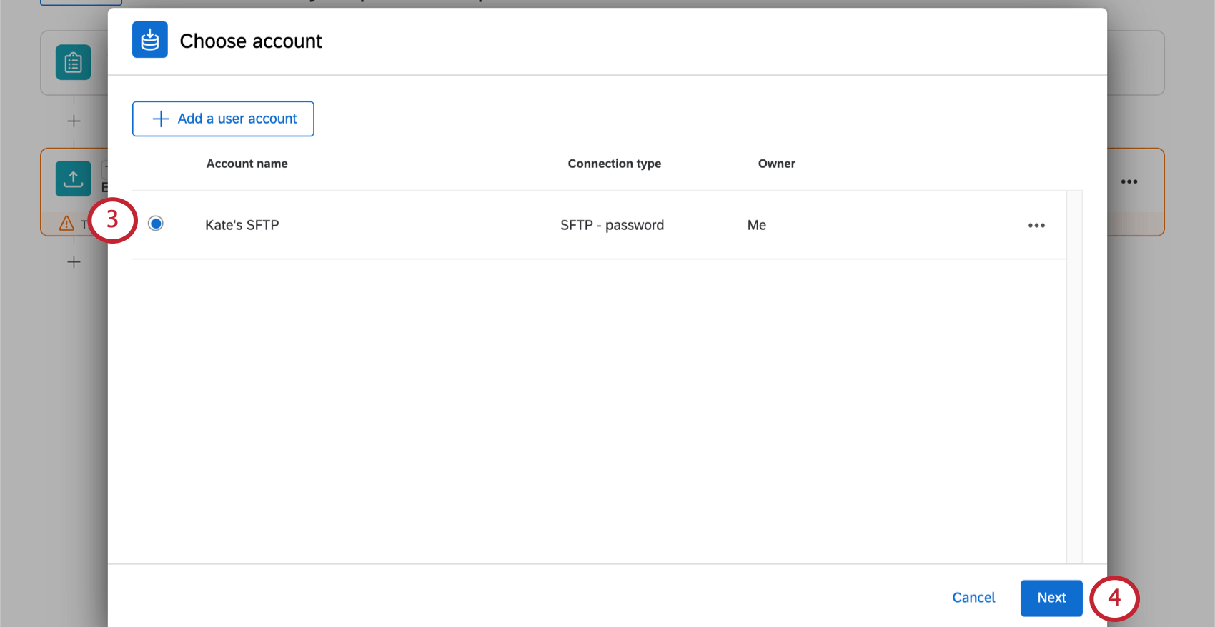 Image of next window, where a list of accounts is shown