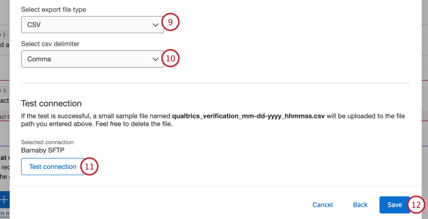 Auswahl eines Dateityps und Testen der Verbindung