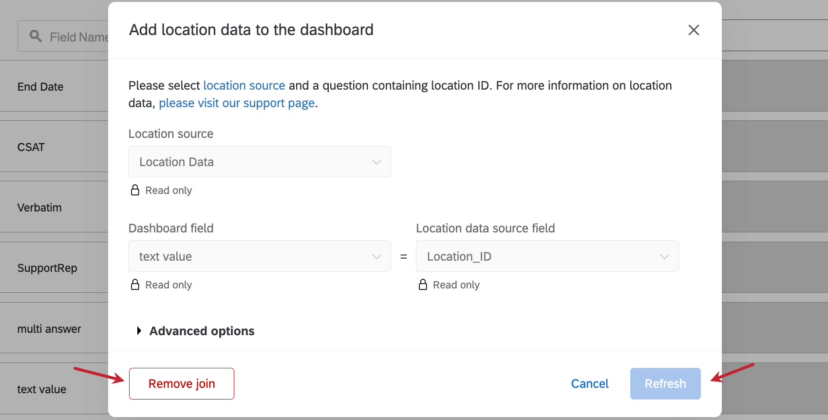 参加をリフレッシュまたは削除できるウィンドウ