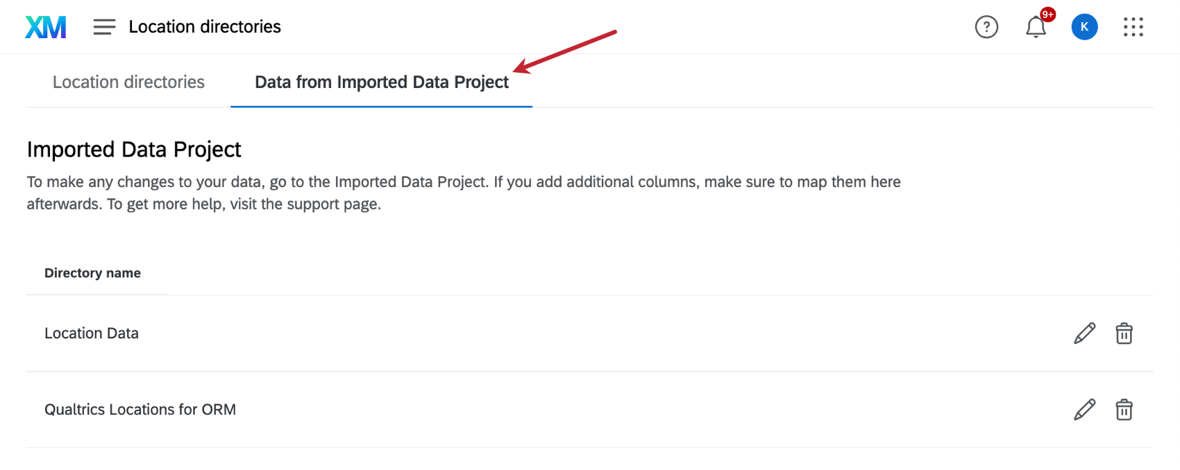 allinterno della directory di localizzazione, con la scheda Progetto da dati importati aperta