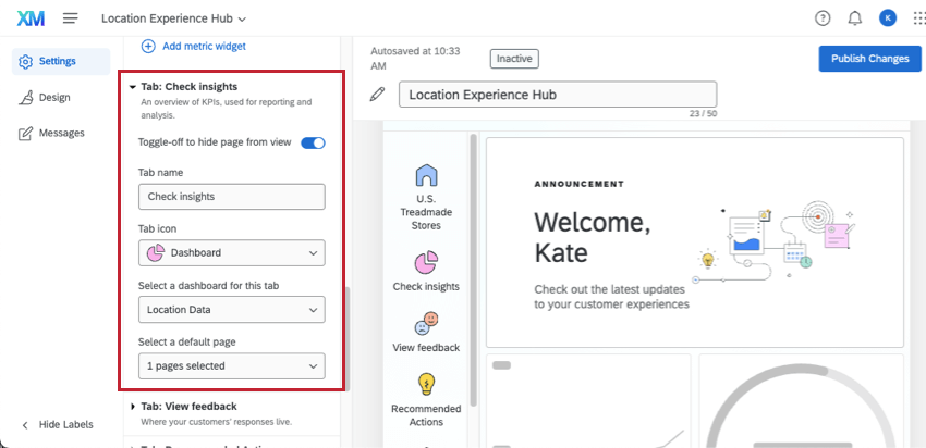 selezionare un dashboard da visualizzare nella scheda Check insights