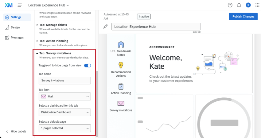guia de convites pesquisa nas configurações do hub de experiência de localização