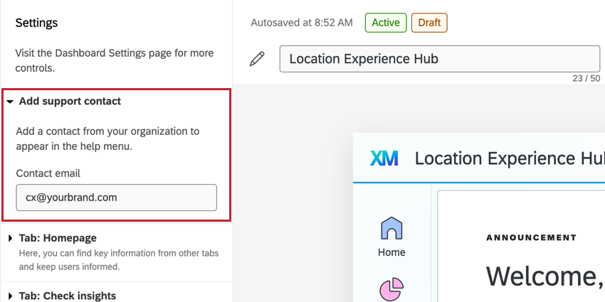 aggiunta di une-mail di supporto allhub dellesperienza di localizzazione