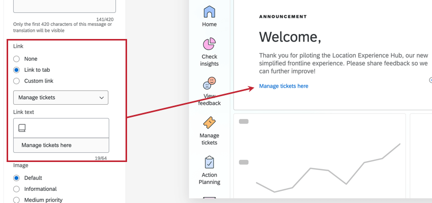 aggiungere un link al messaggio dellhub