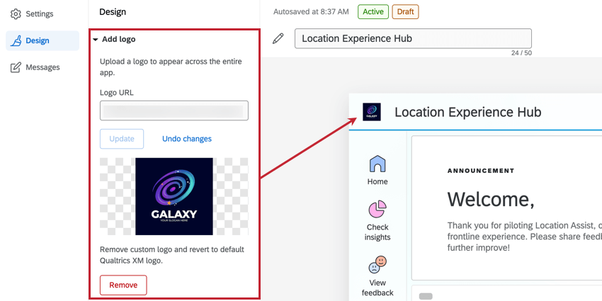 ajouter un logo à la Location experience hub