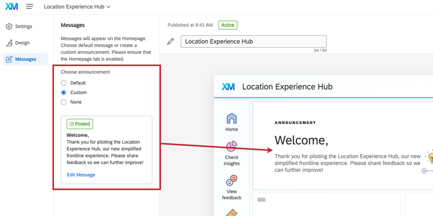 scegliere un messaggio per lhub dellesperienza di localizzazione
