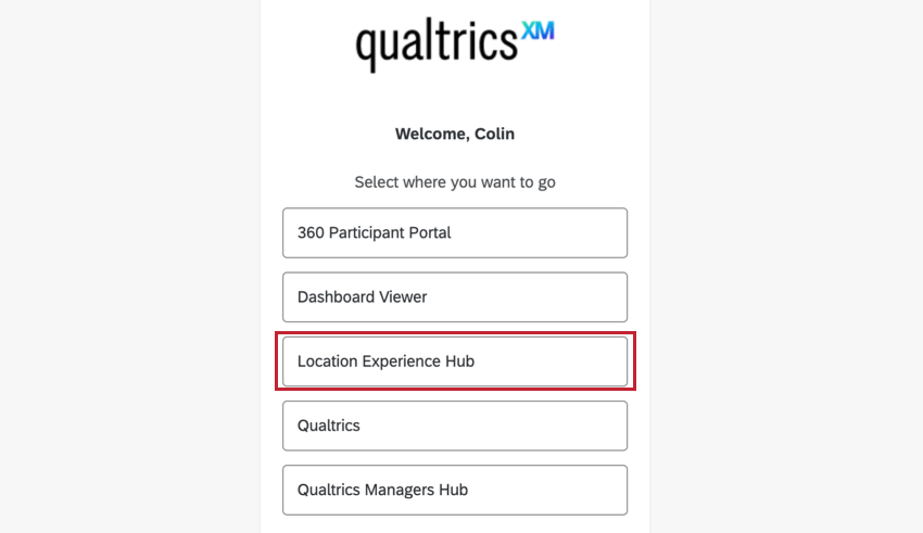 selecting location experience hub when logging in