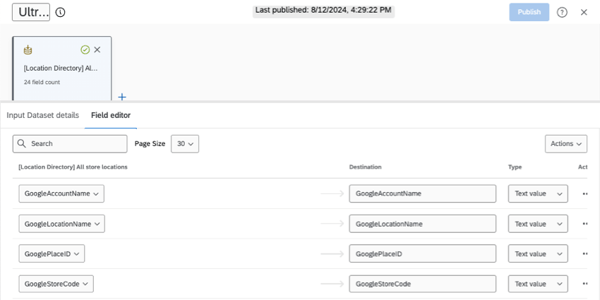 field editor tab of a source is open