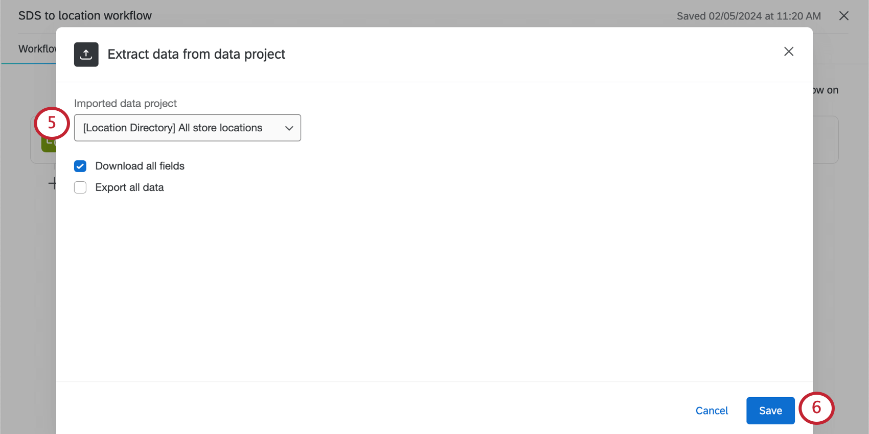 Connessione alla directory di ubicazione del progetto da dati importati