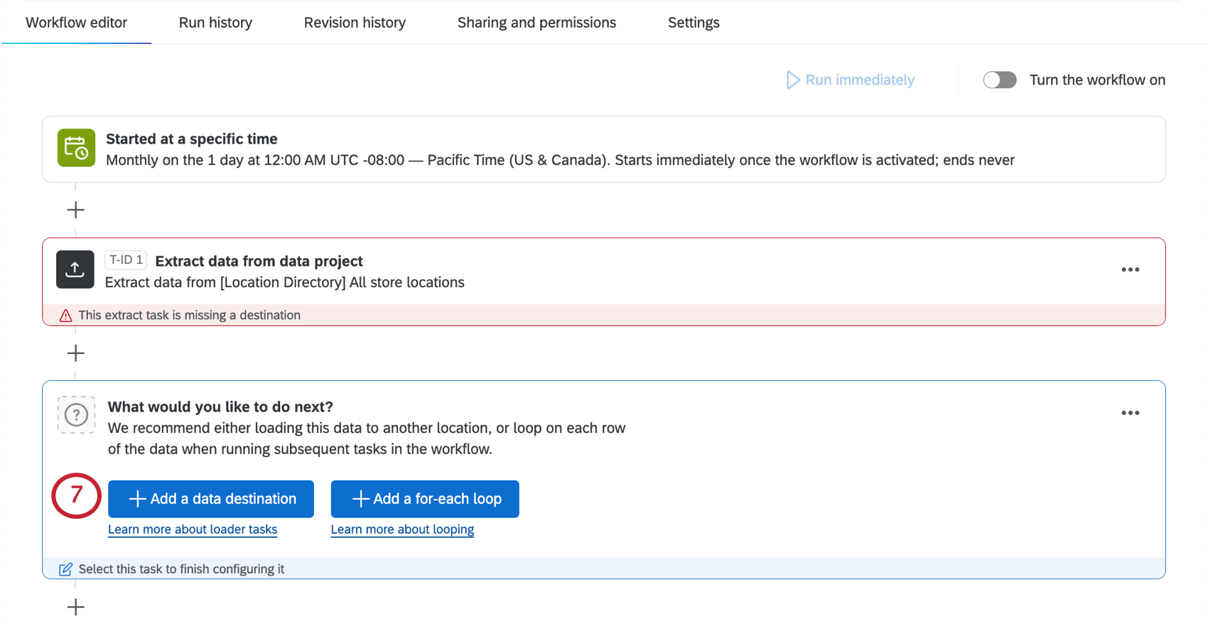 Adicionar um botão de destino de dados