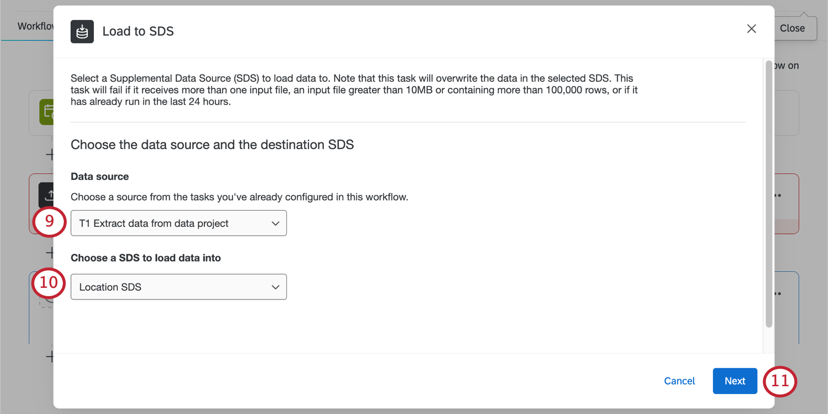 Connexion à la tâche dextraction et aux données de localisation SDD