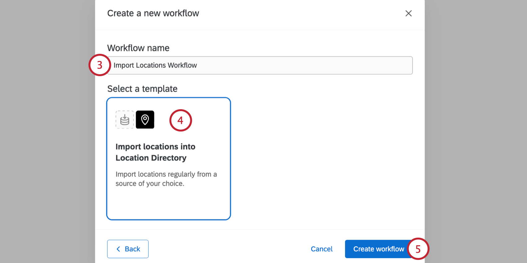 naming the workflow and choosing the template