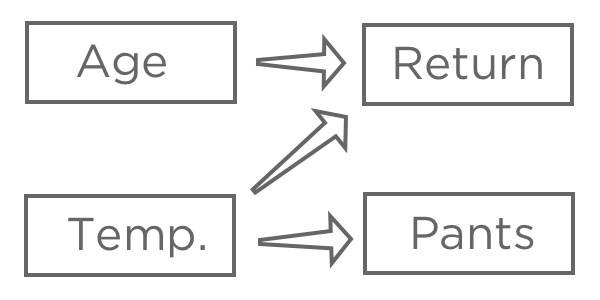 Chart of relationships between Age, Temp, Return, and Pants