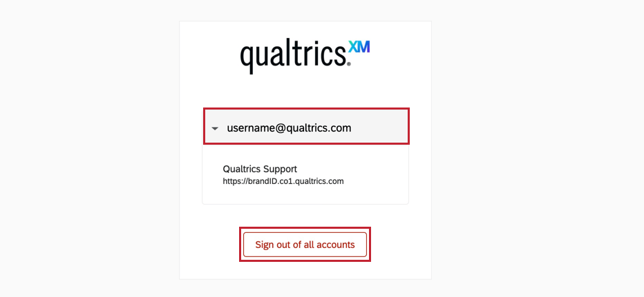 la página de inicio de sesión si ya ha iniciado sesión en Qualtrics recientemente. Seleccione la cuenta para continuar