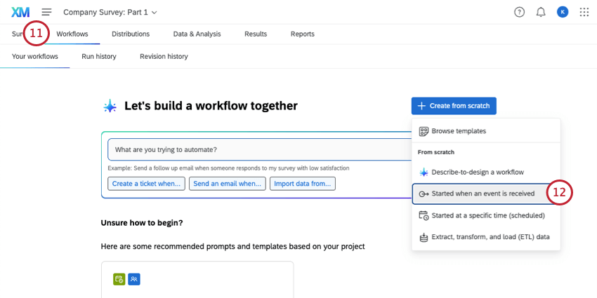 erstellung eines Workflows in einer Umfrage