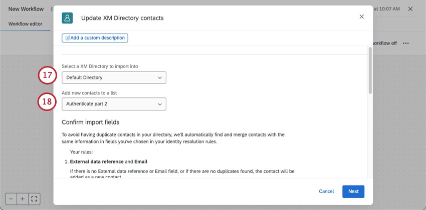 Menús donde podrás seleccionar el directorio y lista