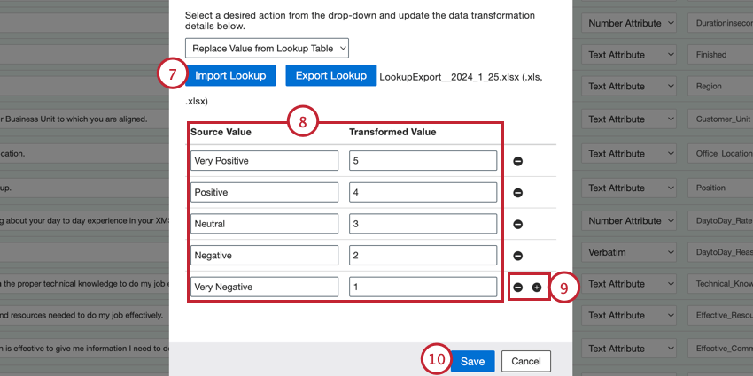importing the lookup file and editing the lookups before saving