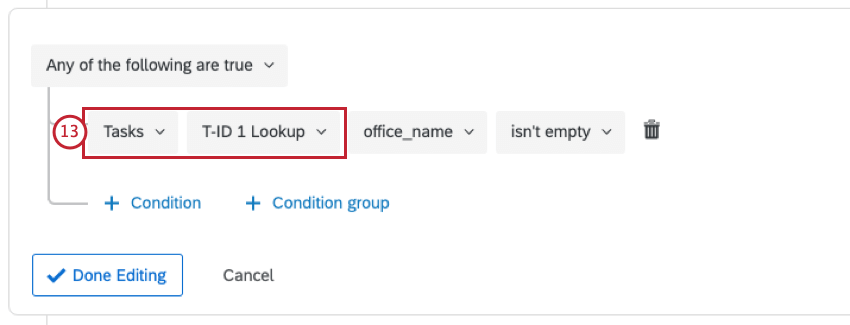 creating a workflow condition using a lookup task field