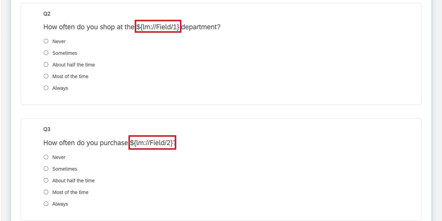 Piped Text for Field 1 in the questions of the Loop and Merge block
