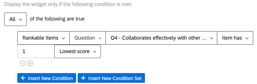 Anzeige des Widget, wenn der Befragte:r die niedrigste Bewertung für eine bestimmte Frage erzielt hat