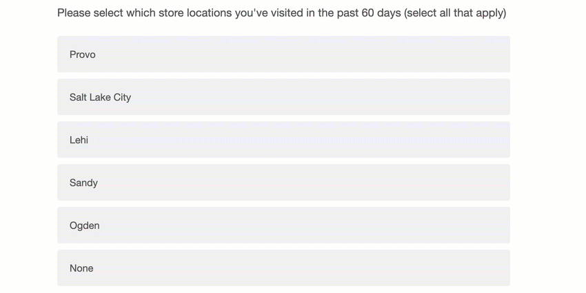 un GIF affichant les choix de réponse est automatiquement désélectionné lorsque l’option exclusif est sélectionnée
