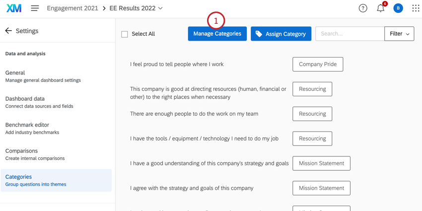 en cliquant sur Manager les catégories
