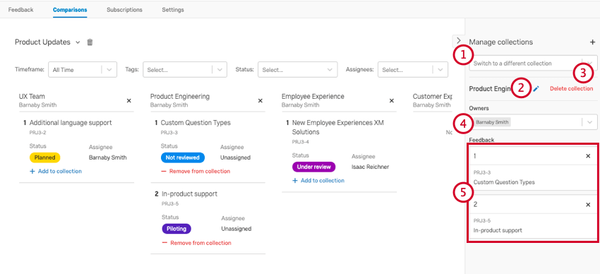 the options for managing a collection