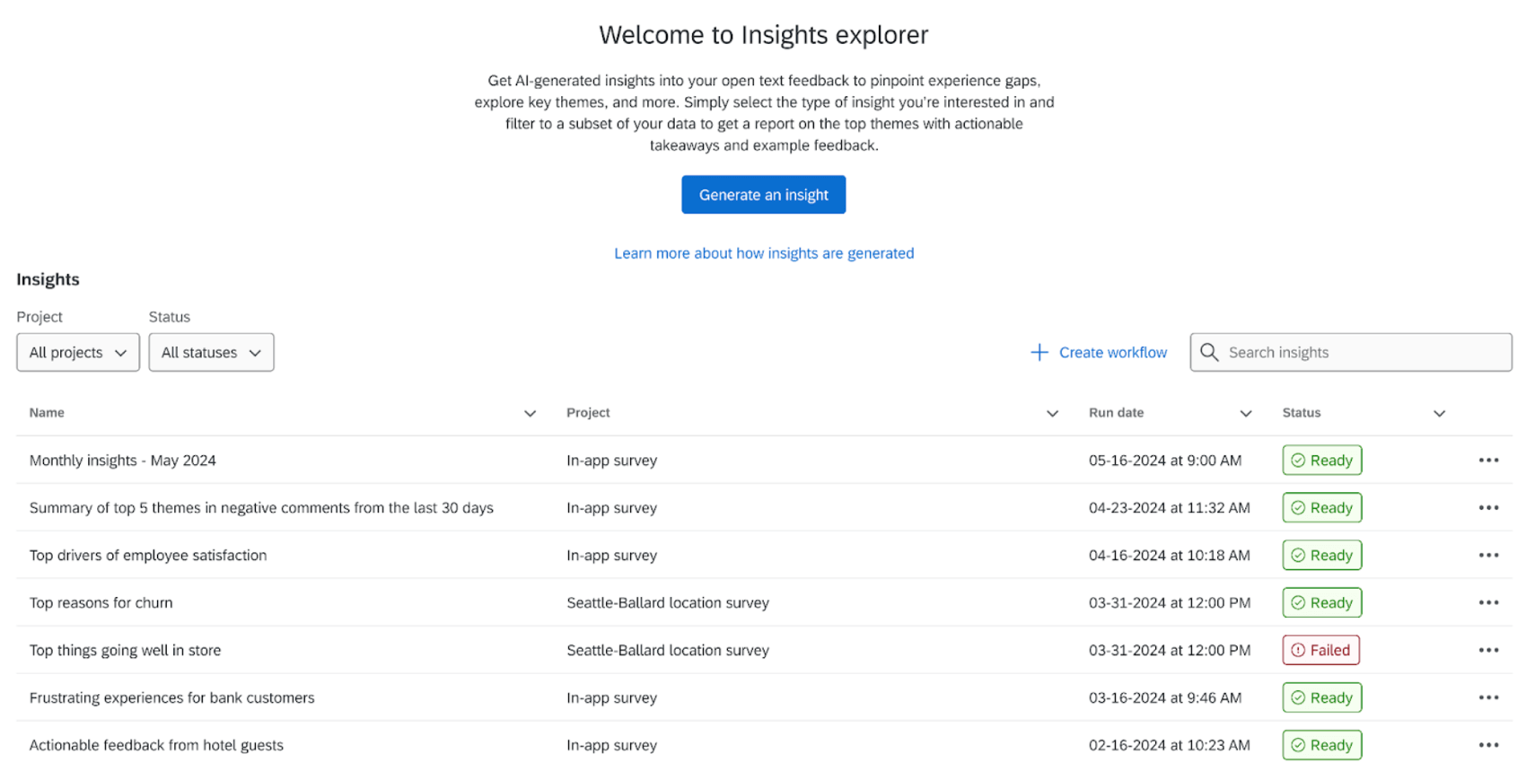 Viewing created insights on the Insights page