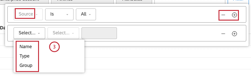 choosing an attribute from the source dropdown