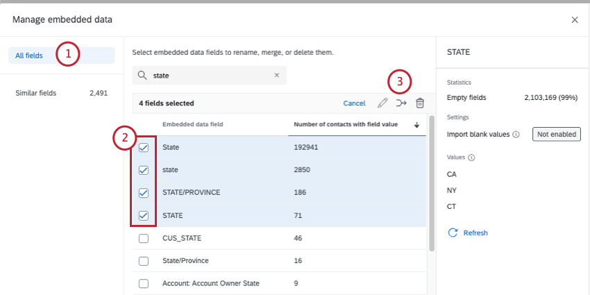 dal menu di sinistra, selezionare tutti i campi