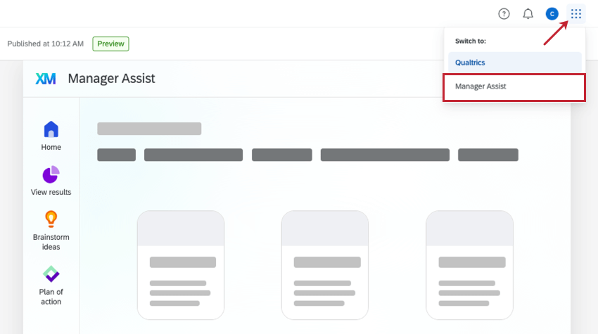 alternância de aplicativos para acessar a assistência de gerenciamento