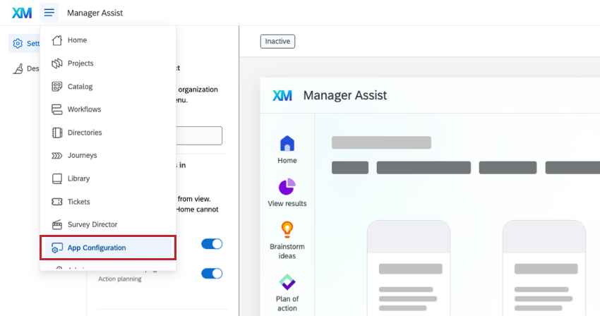 Registerkarte App-Konfiguration in der globalen Navigation