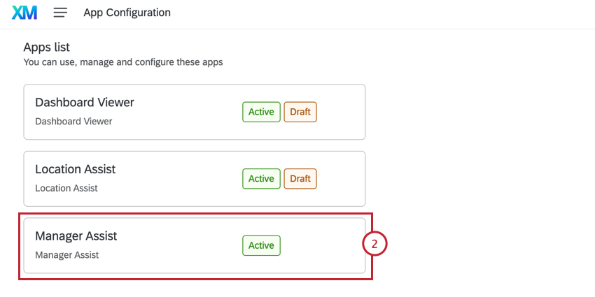 Auswahl der App Manager:in Assist