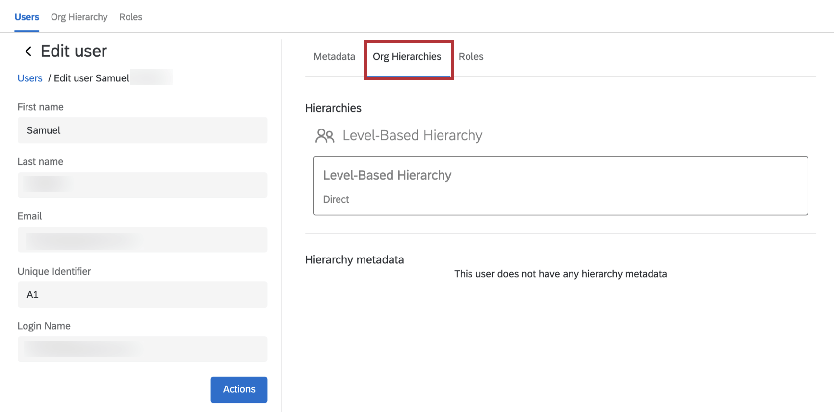 Registerkarte "Unternehmenshierarchien" im Dashboard