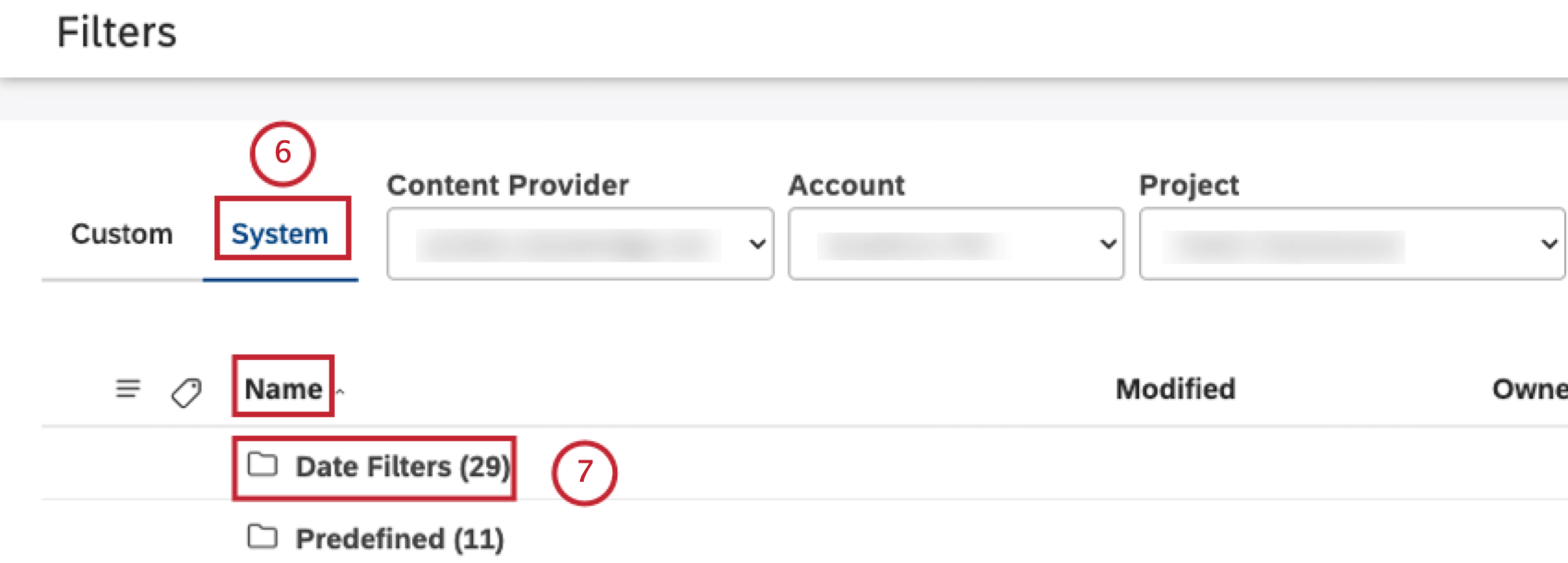select the System tab. Click the Date Filters folder under the Name column to view the preset date filters.