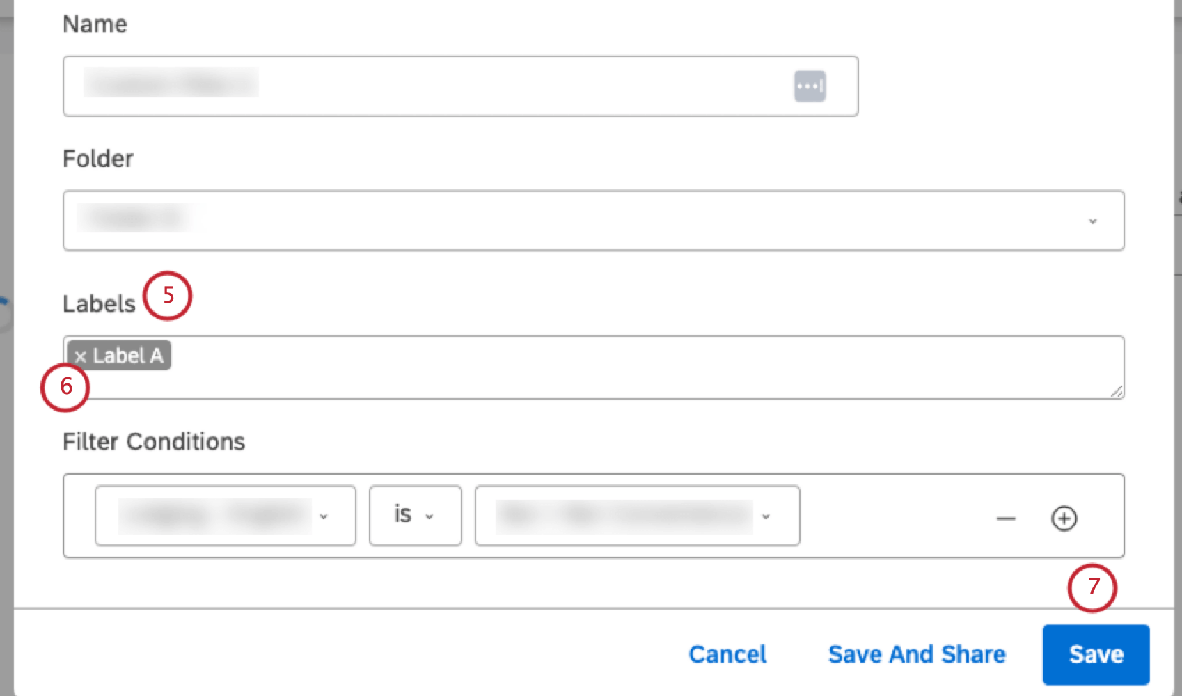 In the Edit Filter window, type a label into the Labels field and press Enter to create it. To remove a label, hold your mouse over it and click the x icon that appears in the corner. Click Save.