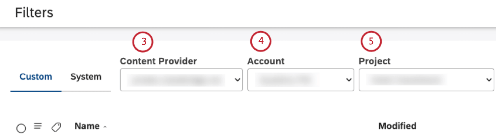 Select content provider, account and project