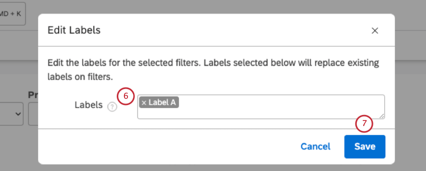 Edit Labelsウィンドウで、Labelsフィールドタイプにラベルをタイプし、Enterを押してラベルとしてまとめる。［保存］をクリックします。
