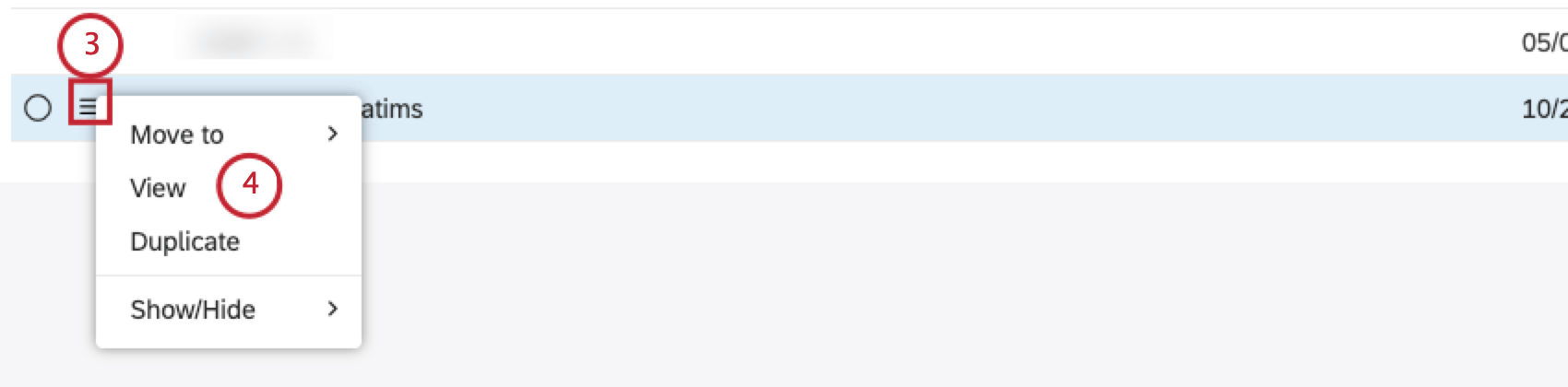 Klappen Sie das Aktionsmenü weiter dem Filter auf, den Sie anzeigen möchten. Wählen Sie Anzeigen.