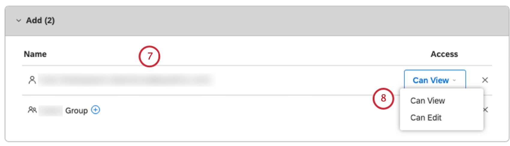 Users and groups you specify appear in the Add section.