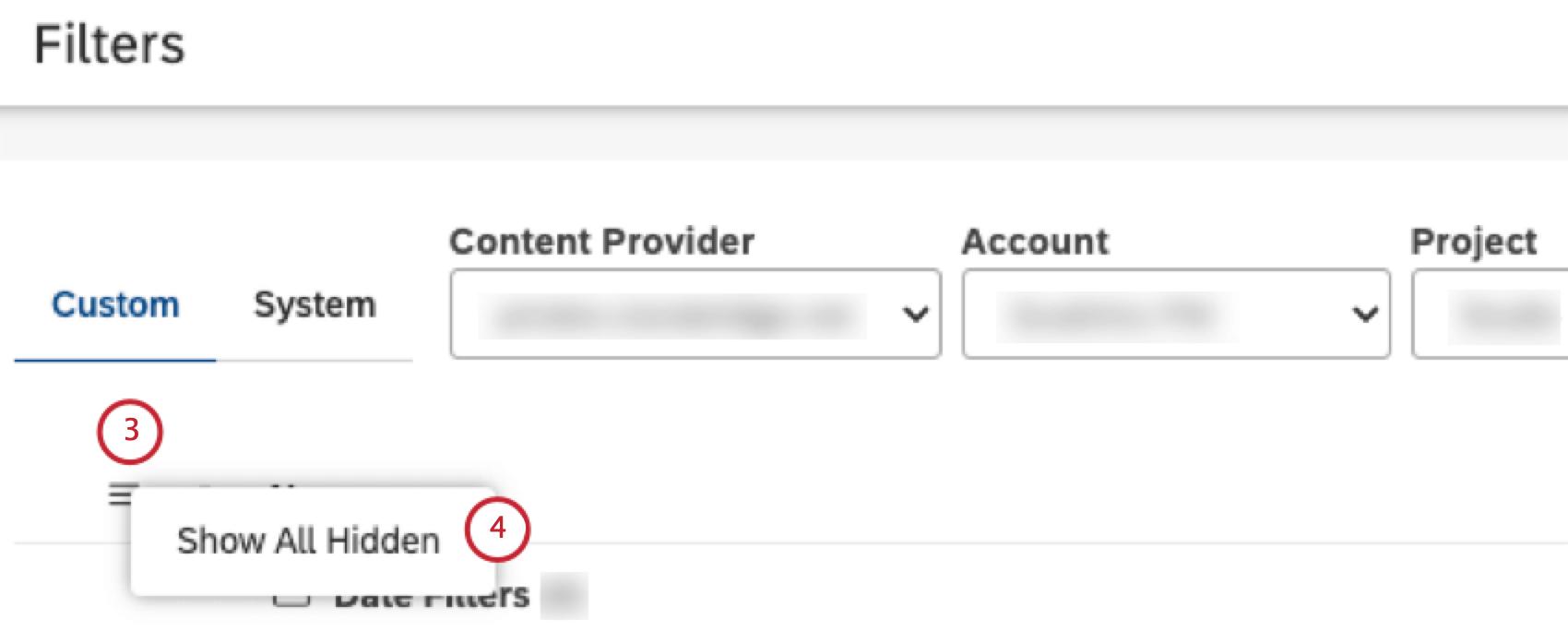 非表示の項目を表示するには、「すべての非表示を表示」をクリックします。