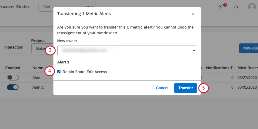 nuova finestra in cui viene selezionato il nuovo proprietario
