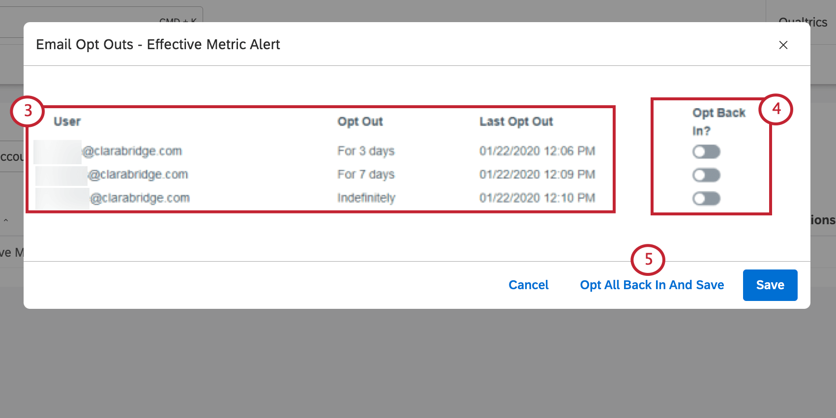 Neues Fenster, in dem Opt-outs verarbeitet werden